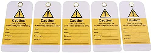Image of POFET 20PCS Lockout Tagout Tags - Nylon Plastic w/Zip Ties | Danger Do Not Operate Loto Tag - Compliance Safety Tats for Lock Out, Out of Service, Electrical Equipment Repair - Yellow