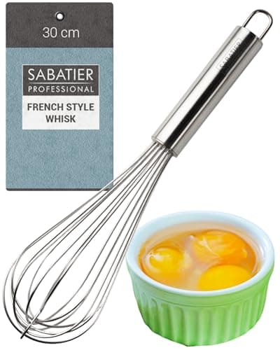 Image of Professional Stainless Steel French Hand Whisk - Heavy Duty, Dishwasher Safe, Durable Balloon Whisk for Baking, Frothing, & Mixing - Easy to Clean, Great for Chefs & Home Cooks, Stainless Steel, 30cm
