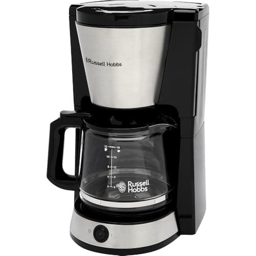 Image of Russell Hobbs Coffee Machine (Filter Coffee Maker, 1.25L Glass Jug, 10 cups, 40 min Keep Warm, Pause and for Feature, Brushed Stainless Steel, Brew Now Button, Blue Illumination) Heaton 27400-56
