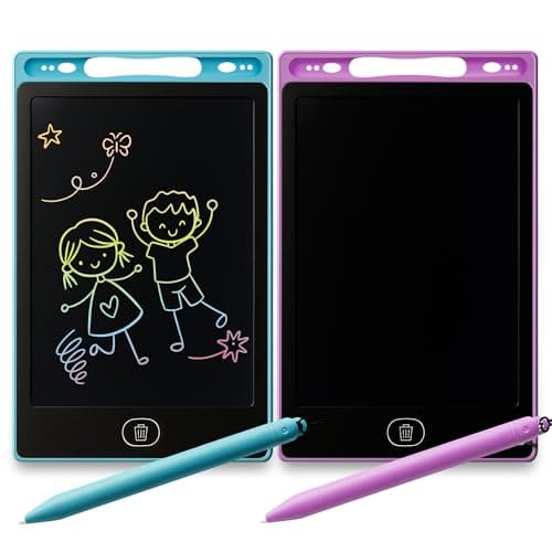 Image of 2pk LCD Writing Tablet for Kids, Reusable 8" Drawing Tablet with Stylus Pen, Mess Free Magic Board, Portable & Travel Friendly Doodle Pad with Erase Button Function for Everyday Use