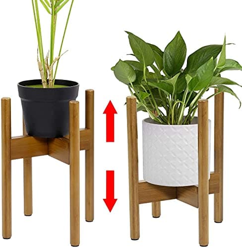 Image of Unibos Bamboo Plant Stand Adjustable Flower Pot Holder to Fit 20-30 Centimetre Plant Pots Indoor and Outdoor Use Mid Century Design Home Accessory (Brown)