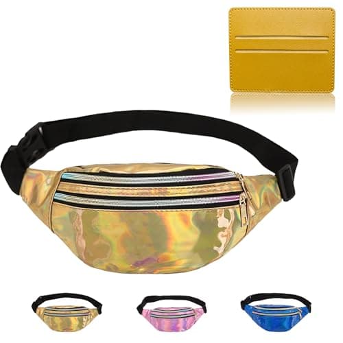 Image of BAIYSFFG Metallic Fanny Pack Fashionable Waist Bag Waterproof Belt Bags Unisex Fashion Waist Casual Travel Bum Bag with 3 Zipper Pockets for Women Men Sports Running Hiking Jogging (Gold)