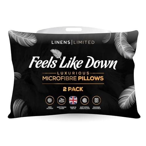 Image of Linens Limited - Soft Pillows 2 Pack, Made in the UK, Hotel Quality, Luxurious Bounce Back Pillows, Feels Like Down, Medium and Orthopedic Support, Non-Allergenic Microfibre, Machine Washable (White)