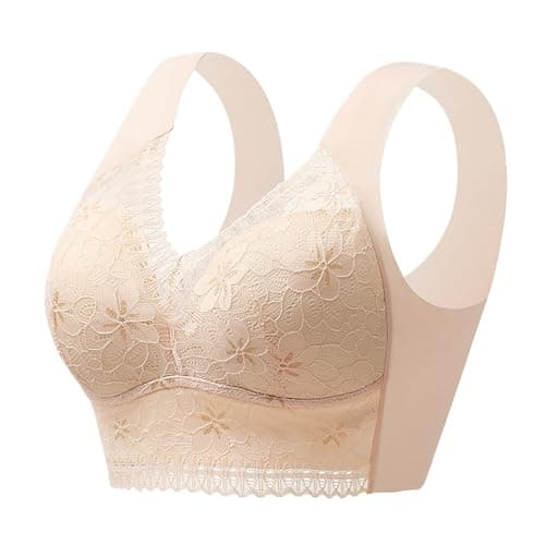 Image of wmbra Bra UK for Older Women Posture Correcting Bras Summer Wireless Push-Up Comfort Crossover-Bra, Full Back Cover Plus Size-Bras Breathable Non Wired Beige