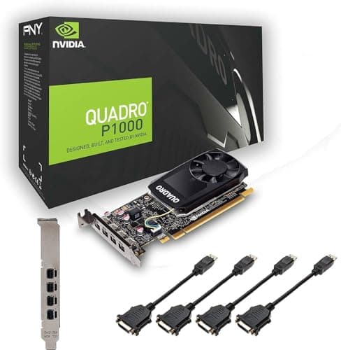 Image of PNY Nvidia Quadro P1000 4GB GDDR5 4x Mini DisplayPort Low & High Profile Bracket, Professional Graphic Card – Black – Includes 4 Display cables
