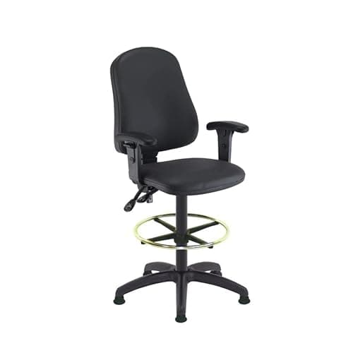 Image of Lab Space - Black Vinyl High Back Draughtsman Chair, Adjustable Arms, Wipe Clean (Ideal for Lab or High Bench Work)