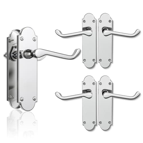 Image of Bwintech 3 Sets Polished Chrome Richmond Lever on Plate, Latch Furniture, Backplate Door Handles,Suitable for Wooden Doors
