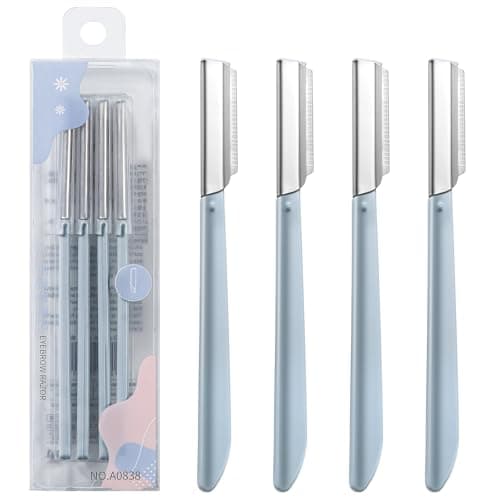 Image of Lanjue 4 Pcs Eyebrow Razor, Dermaplaning Blades for Face, Eyebrow Shaper, Face Razors for Women and Men, Facial Hair Removers Trimmer, Shaving Grooming Dermaplanning Tool(Blue)