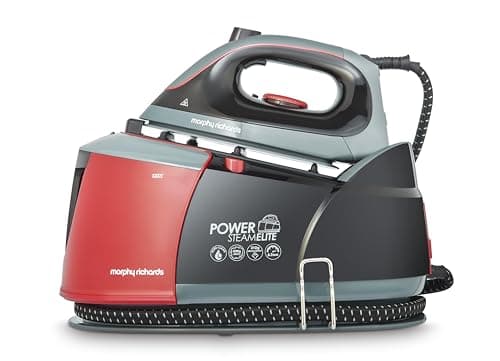 Image of Morphy Richards Power Steam Elite + Steam Generator Iron, Ceramic Non-stick Soleplate, 310g Steam Boost, 200g Steam Output, 6 Bar, Auto Clean, 1.3L Water Tank, 1.8m Cord, 2400W, Black/Red, 332013