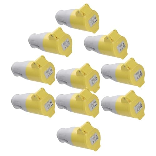 Image of kenable Industrial Site Power Socket 110V 16A Rewireable IP44 Rated 2P+E Yellow Cable Mount Connector for Construction Workshop Tools - 10 Pack