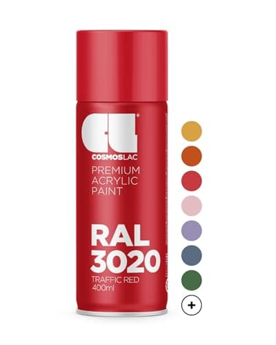 Image of Cosmos LAC Acrylic Paint Spray Can in Many RAL Colours, 400 ml Spray Can Perfect for DIY, Upcycling and Other Painting Work RAL 3020 TRAFFIC RED N312