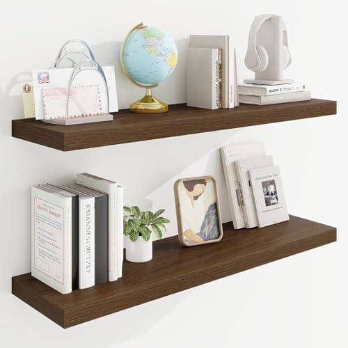 Image of 36in Floating Shelves for Wall, 36"W x 9.25"D x 1.25"H, 2 Pack Long Wall Mounted Engineered Wood Shelves with Invisible Brackets for Living Room, Bedroom, Bathroom, Kitchen Decor and Storage, Walnut