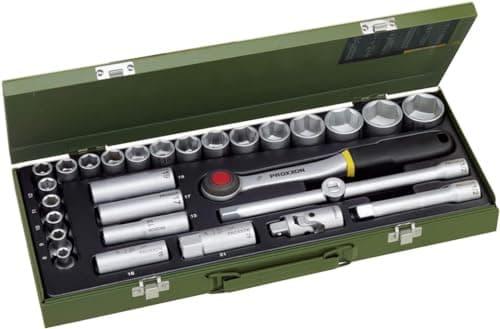 Image of Proxxon 23000 Socket Set, Silver/Green, 1/2-Inch, Set of 29 Pieces