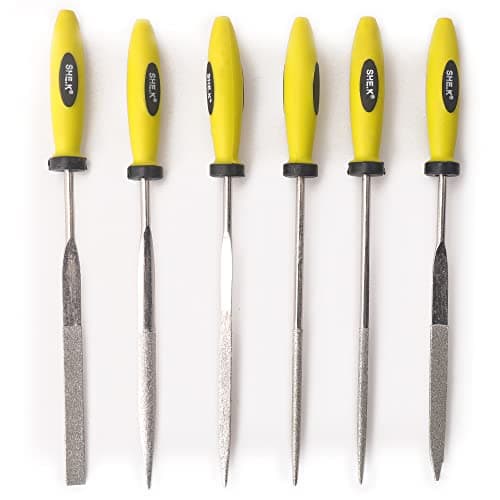 Image of Oudtinx Diamond Needle File Set (6 Pieces) Including Flat Protector, Square, Triangle, Round and Half Round File 3 x 150mm