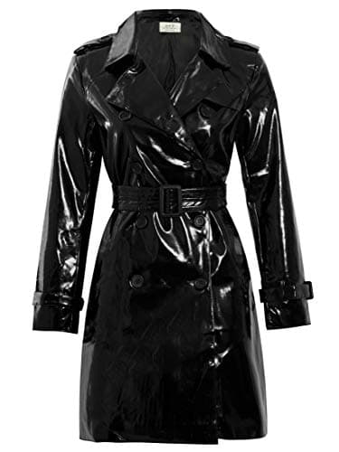 Image of SS7 WOMENS PATENT TRENCH COAT MAC RAINCOAT LADIES NEW Size 8 10 12 14 16 Black