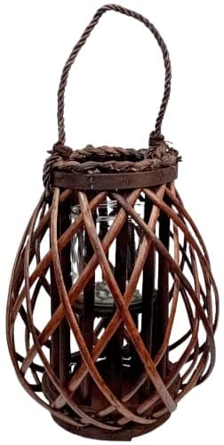 Image of LARGE Wicker Lantern With Glass Holder Decorative Candle Lantern Indoor Outdoor