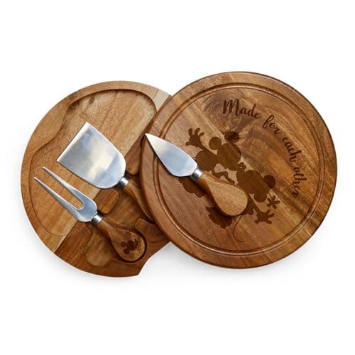 Image of PICNIC TIME Disney Mickey Mouse & Minnie Mouse Acacia Brie Cheese Board and Knife Set, Charcuterie Board Set, Wood Cutting Board, (Acacia Wood)