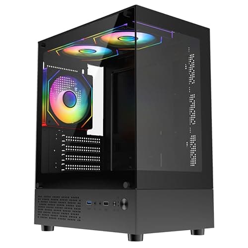 Image of CiT Celsius mATX Gaming PC Case – Panoramic Dual Tempered Glass - Including 3 x 120mm Infinity ARGB Fans, 6-Port PWM Hub - AIO Liquid Cooling Support - USB 3.0, USB 2.0, HD Audio | Black