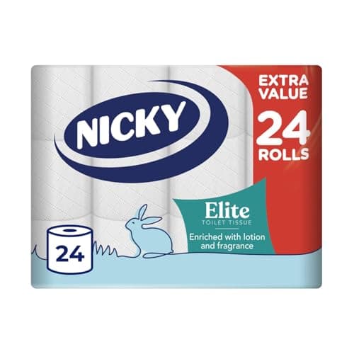 Image of Nicky Elite Scented Toilet Tissue - 24 Rolls of White Toilet Paper, 3-ply, Talc Scent, Softness to The Skin, Enriched with Lotion, 100% FSC Certified Paper, Extra Value Pack