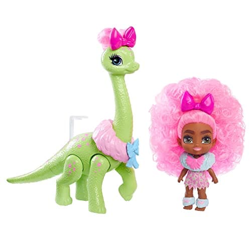 Image of Cave Club Cave Tots Diva Tot Doll (Approximately 3.5 Inch) Small Doll with Dinosaur & Curly Pink Hair, Wearing Outfit & Accessories