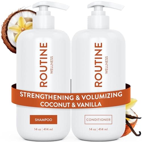 Image of Routine Wellness Shampoo & Conditioner Set - Strengthening & Volumizing for Thinning Hair - Promotes Full, Voluminous, Healthy Hair - Coconut & Vanilla (Pack of 2)