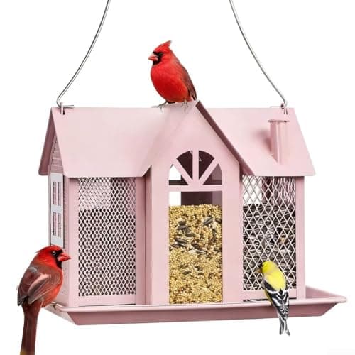 Image of Homeponnew Hanging Solar Bird Feeder House Metal Squirrel Proof Garden Light Waterproof Outdoor Décor for Yard Purple Yellow Black Pink(pink)