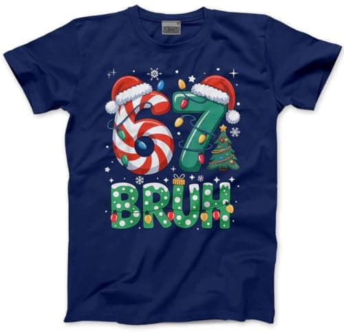 Image of HotScamp Funny 6 7 Christmas Top for Kids, Teens and Adults – 67 Bruh 6-7 Slogan T-Shirt - Six Seven Graphic Tee Festive Meme Christmas Jumper Day Tshirt - 12-13 Years Navy