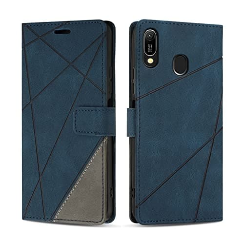 Image of SONWO Case for Huawei Y6 2019, PU Leather Flip Wallet Case Magnetic Closure Cover Card Slots Phone Case for Huawei Y6 2019, Blue