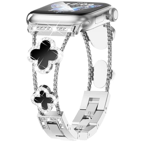 Image of Fullife Metal Strap Compatible for Apple Watch 38mm 40mm 41mm 42mm(Series 11/10),Women Bling Stainless Steel Bracelet Straps Replacement Band for iWatch SE Series 11/10/9/8/7/6/5/4/3/2/1,Silver