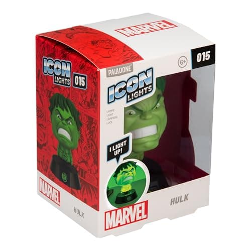 Image of Paladone Marvel Hulk Icon Light, 11cm Desk or Bedside Lamp, AAA Battery Powered, Officially Licensed