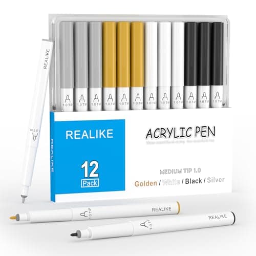 Image of REALIKE Acrylic Metallic Marker Pen Set 1.0mm Tip are compatible with Cricut Maker 3/4 for Drawing Painting Art Supplies