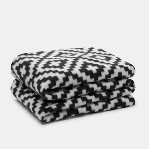 Image of Dreamscene Fleece Blanket Geometric Tile Print FleeceThrow, Soft Cosy Warm Fabric Geometric Tile Design Throw Blanket For Bed Sofa Home Décor, Monochrome - 125 x 150cm