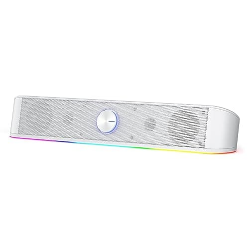 Image of Redragon GS560 RGB Desktop Soundbar, 2.0 Channel Computer Speaker with Dynamic Lighting Bar Audio-Light Sync/Display, Touch-Control Backlit with Volume Knob, USB Powered w/ 3.5mm Cable, White
