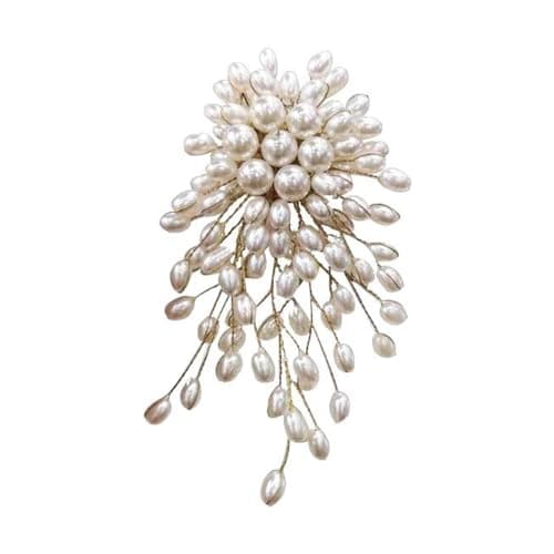 Image of Elegant Pearl Brooch Pin for Women Bride Bridesmaid Gold Plated Dainty Faux Pearl Cluster Chandelier Brooched Lapel Pin Retro Flower Wedding Decorations Accessories Decor Jewelry Gifts