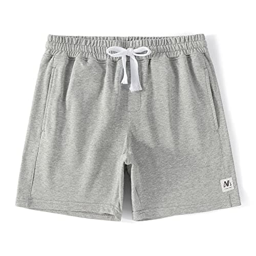 Image of NIMENJOJA Mens 7 Inch Cotton Sweat Shorts Workout Gym Jogger Lounge Pyjama Shorts with Zipper Pockets Grey