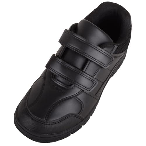 Image of Children Kids Boys Twin Touch and Close Faux Leather Formal School Shoes Trainers - Black - UK 5