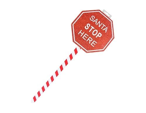 Image of Santa Stop Here Glitter Wooden Christmas Decorative Stake Sign – 57.5cm Festive Outdoor & Indoor Decoration, Holiday Yard Stake for Xmas Garden, Driveway & Home Décor