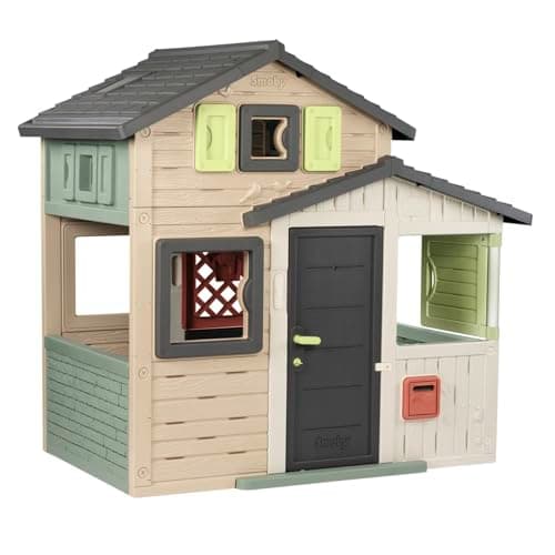 Image of Smoby Life Friends House EVO Playhouse with 2 Doors, 6 Windows and Removable Picnic Table - Made from Recycled Material, UV Protection, for Ages 3+ (7600810208)