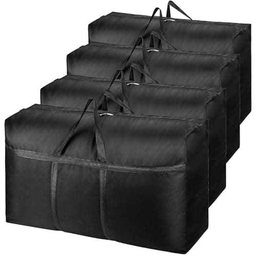 Image of 4 Pack 180L Extra Large Heavy Duty Storage Boxes with Lids for Moving House Big Clothes Storage Bags Boxes with Zipper Handles Strong 600D Oxford Cloth (black)