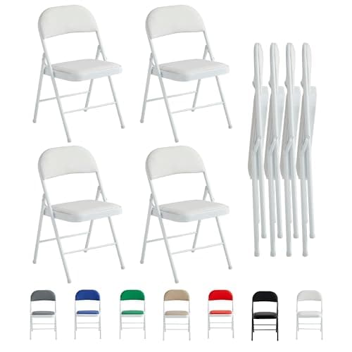 Image of mcc direct Set of 4 Folding Chairs, Faux Leather Foldable Chairs with Metal Frame and Padded Seat, Easy to Fold and Store for Home, Office, Dining and Reception (White)