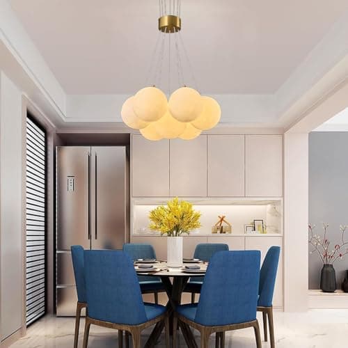 Image of LYSDjia Pendant light modern 7 bulb ball Chandelier creative G9 dining room Hanging Lamp fixture with creamy white small ball lighting height adjustable light fixture for bedroom living room staircase