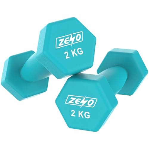 Image of ZENO Dumbbells Set Of 2 | Dumbbells for Women | Hexagon Neoprene Weights | Hand Weights for Women | Anti-Slip & Sweat Resistant Dumbells | 2KG Dumbbell Pair Teal