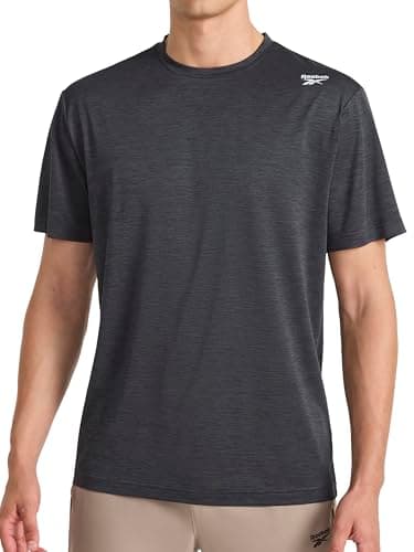 Image of Reebok Apparel Mens Sprint Short Sleeve T-Shirt, Standard Fit, Lightweight Stretch Waffle-Knit Fabric, Black Heather, Large