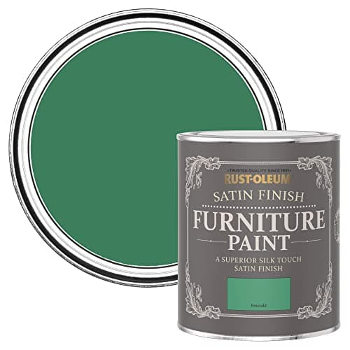 Image of Rust-Oleum Green Furniture & Skirting Board Paint in Satin Finish - Emerald Green Satin 750ml