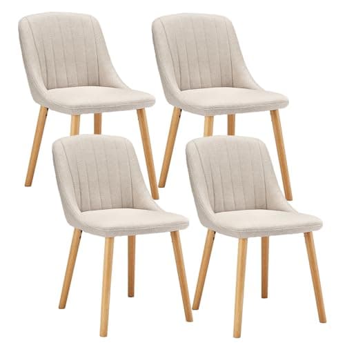Image of Goeurvant Dining Chairs Set of 4 Polyester Chairs for Living Room with Wood Legs Upholstered Kitchen Chair, Beige