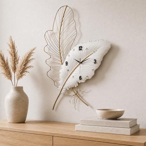Image of Blissio Wall Clock,Clocks for Living Room,3D Double Feather Design – Mute,Not Ticking Large Wall Clock,for Bedroom,Study Room,Entrance,Kitchen Home Decoration