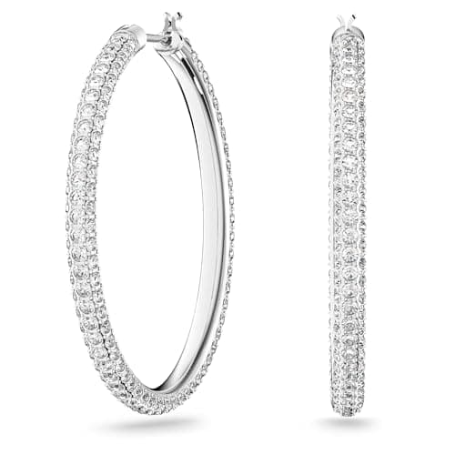 Image of Swarovski Stone hoop earrings, White, Rhodium plated