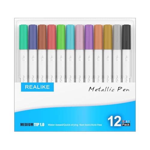 Image of REALIKE Metallic Marker Pens Compatible with Cricut Joy pack set of 12 Pens 1.0 Medium Point Metallic Permanent Pens for Drawing Writing Calligraphy