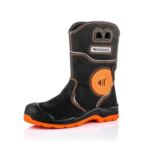 Image of Buckbootz BVIZ5 Black Orange Hi Visibility 360 Reflective Waterproof Full Safety Rigger Boot with Ankle Protection & Pull On Handles (uk_footwear_size_system, adult, men, numeric, wide, numeric_10)