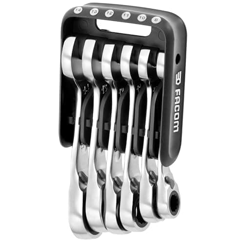 Image of Facom 6-Piece Short Ratchet Combination Wrenches with Portable Case, Black